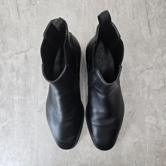Coach Pull On Chelsea Boots Mens Sz 8.5 Black Leather Minimalist Preppy Booties - Picture 2 of 12